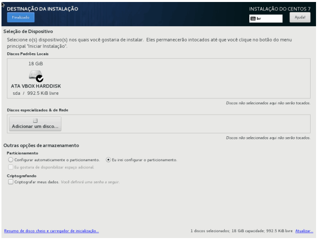 Definição do local e particionamento de disco